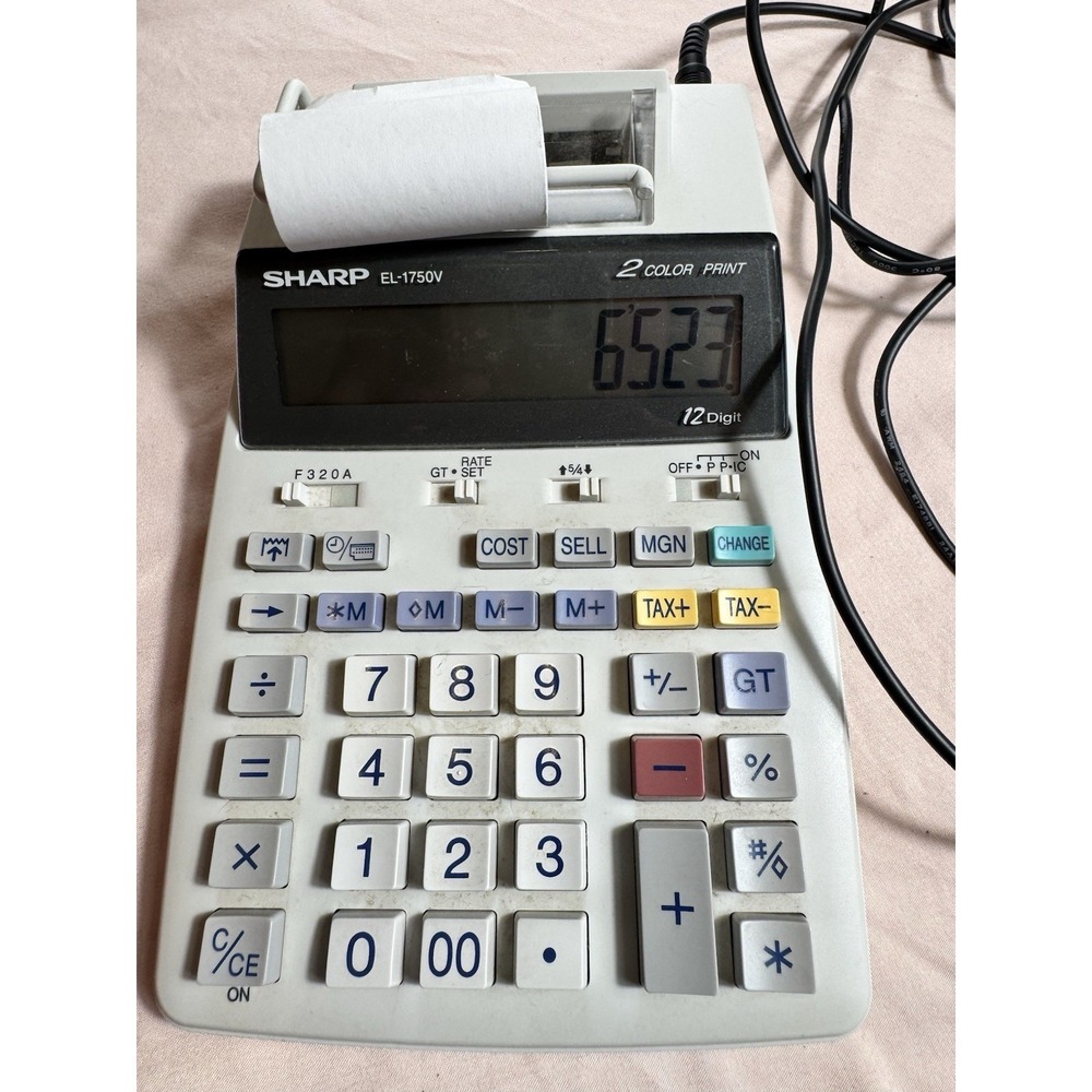 Sharp EL-1750V Electronic Printing Calculator 12 Digit 2 Color Print White